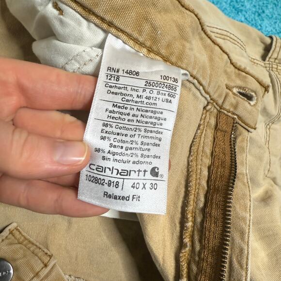 Carhartt Double Knee Carpenter Pants 40x30 Relaxed Fit Tan Workwear Distressed - Picture 12 of 16